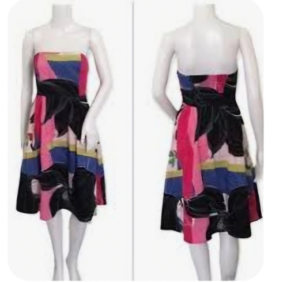 Anthropologie Maeve bright 80s style strapless abstract bright floral dress - Picture 1 of 13